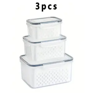 3pcs Freshness Preservation Boxes, Silicone Sealed Containers, Multipurpose Plastic Reusable Rectangle Latch Box White