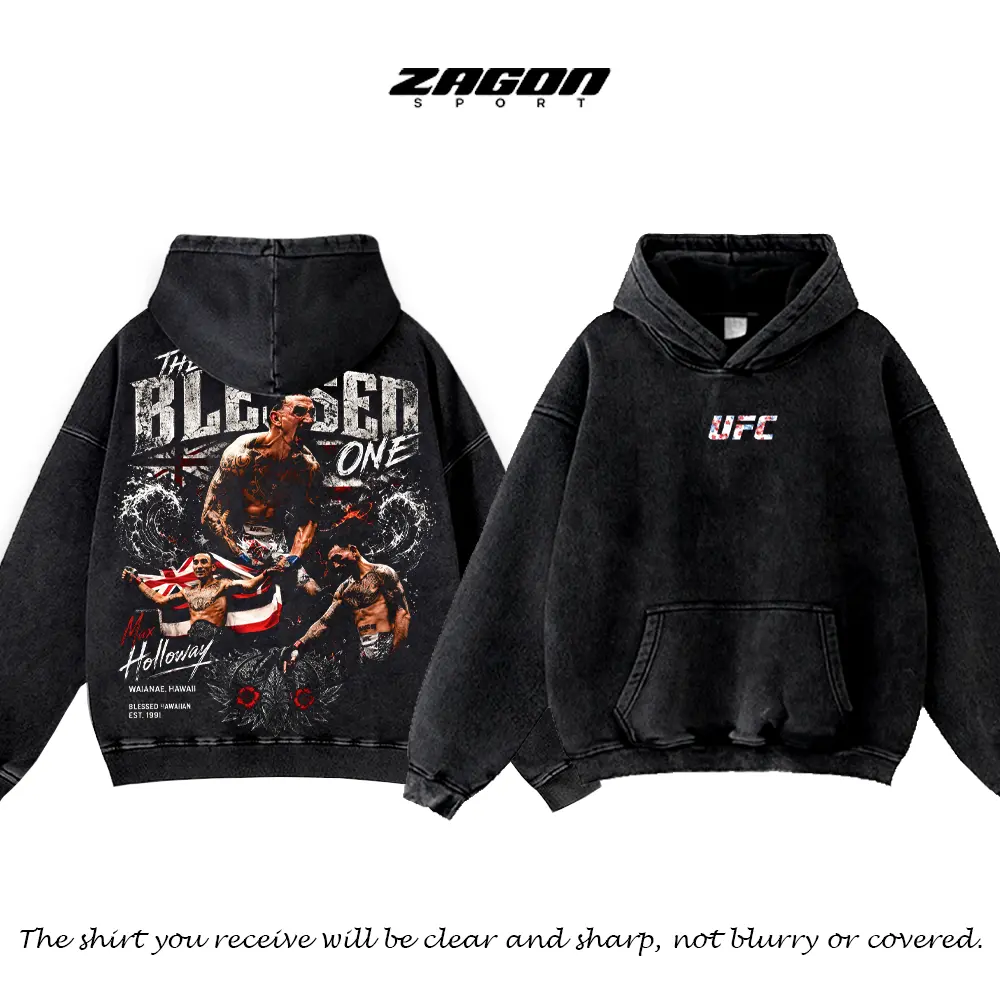 [ZagonSport] Men's UFC 329 Black Max Holloway T-Shirt and Hoodie, The Blessed UFC Graphic Tee, UFC MMA Shirt, Gift for Fighters, Sports Apparel