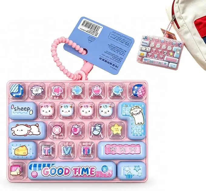 2027 New 26-Key Keyboard Fidget Toy Keychain, Clicky-Creamy-Silent Stress Relief Gift, Focus-Boosting Indoor Recreation Toy for Adults (Pink)