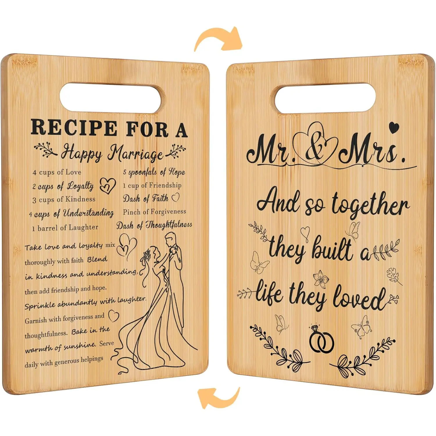 Wedding Gift for Couple,Bridal Shower Gifts for Bride Groom,Happy Marriage&Mr and Mrs Double Sided Engraving Cutting Board present for Newlyeds Newly Engaged Couples,Gifts for Wedding Shower
