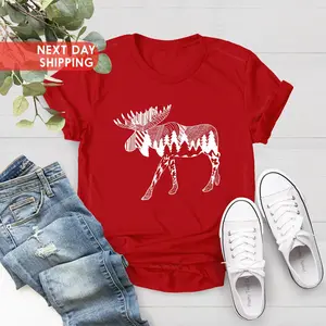 Nature Moose Shirt, Nature Shirt, Graphic Moose Shirt, Cute Shirt for Women, Moose Shirts, Moose Lover Gift, Gift for Her,Animal Lover Shirt