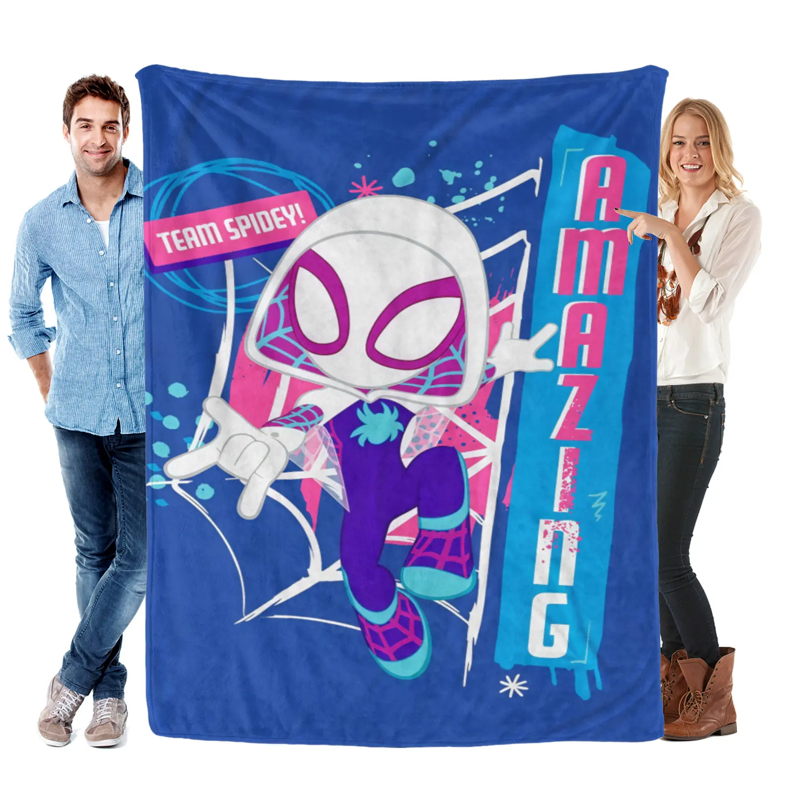 Marvel Spider-Man Into The Spider-Verse Spider-Gwen Flannel Throw Blanket, Soft Light Cover For Couch Bed, Machine Washable Anime Fan Home Decor