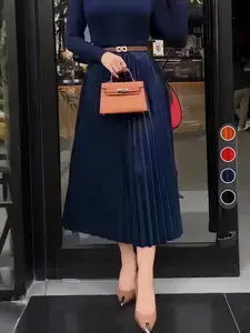 Elegant Chic High Waist Pleated Skirt, Slimming Mid-Length A-Line Dress, Fashion Classic Versatile Solid Color Options Available