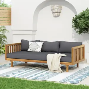 CLAREMONT 3-Seater Classic Wood Daybed - Dark Gray Outdoor Sofa, Acacia Wood Heavy Frame, Beautifully Slat Panel Seating, Garden Backyard Furniture, 67.50” w x 32.00” d x 24.25” h, Assembly Required
