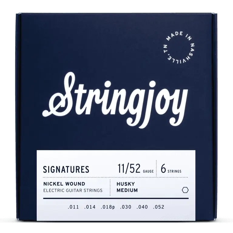 Stringjoy Nickel Wound Electric Guitar Strings - Husky Medium Gauge Signatures with Extra Oomph & Husky Tone, .011-.014-.018P-.030-.040-.052, 3-Month Longevity, None, 3 Months