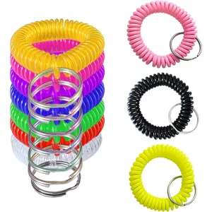 10 count Colorful Wrist Coil  Wristband Spiral Key Ring Bracelet Key Holder for Pool Gym ID Badge(Clear Multi Colors)