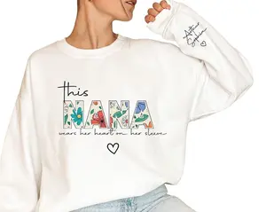 [SALE UP TO 43%] Nana Sweatshirt 2026, Custom Name on Sleeve Jumper, Heart on Sleeve Gift for Granny
