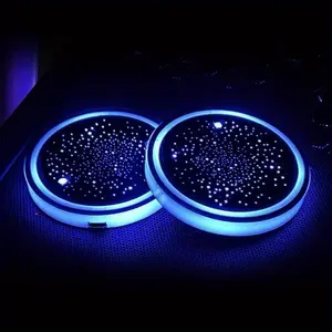 Car Coasters Light, Round Atmosphere Light, USB Rechargeable Car Coaster, Decorative Light for Car, Car Interior Decoration Accessories