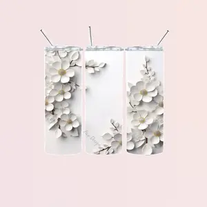 White Flowers- 3D - Sublimation Wrap Transfer for 20oz Tumbler