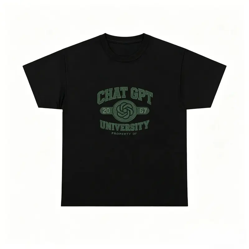 Graphic T-Shirt, Chat GPT University Print, Casual 100% Cotton Short Sleeve Round Neck Top, Soft and Lightweight, Shortsleeve, Tops #   Cotton T-shirt #   Graphic T-shirt #   Men's T-shirt #   Casual Streetwear Top