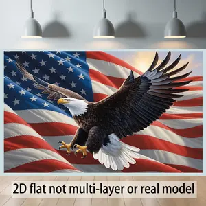 2D Flat, 2D Flat - 2D Flat, 2D Flat - A Flat 2D Banner Featuring a Bald Eagle And a Flag Background Made of Polyester, Ideal for Celebrations Like National Day, Victory Day, Memorial Day,,summerwins