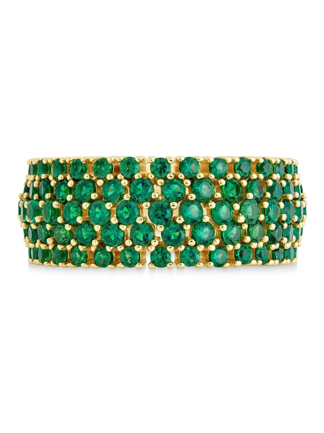 Female Sterling Silver Emerald CZ Yvonne Ring, Sterling Forever 2.2 mm Emerald CZs, Rows Design Stacking Band, 8 Mm Band, Any Outfit