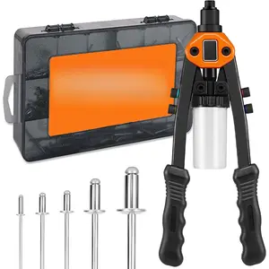 Rivet Gun Kit, 1/4 Pop Rivet Gun Kit with 210Pcs Blind Rivets and 5 Tool-Free Interchangeable Rivet Heads, 13" Heavy Duty Manual Hand Riveter Tool  Metal, Plastic & Automotive