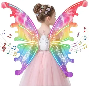 Light Up Fluttering Butterfly Fairy Wings for Kids Women, LED Glowing Moving Wings with Music, Adjustable Straps, Halloween Party Cosplay Costume Accessory