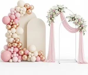 White Metal Wedding Arch Backdrop Stand & Cover Set (2-Piece, 7.3FT, 6FT) - Balloon Arch Frame for Wedding, Birthday Party Decor | Festive & Party Supplies