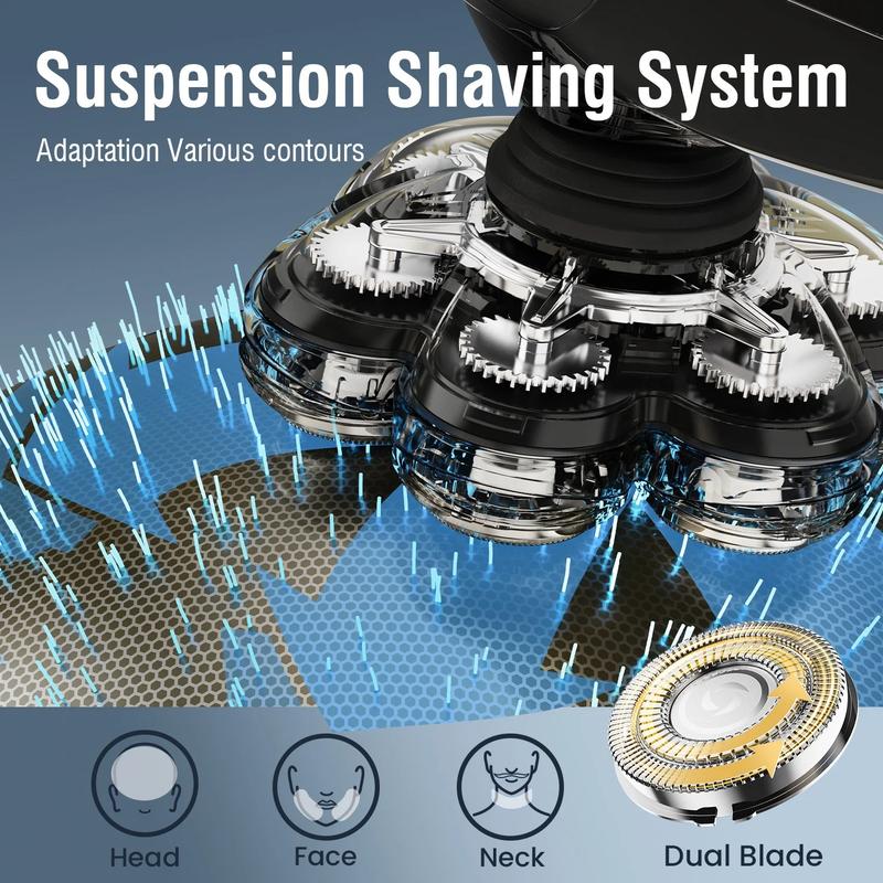 MISAM Pro Max 7,500 RPM 7D Magnetic Head Shaver for Bald Men IPX7 Waterproof Quick Charge Grooming Kit 6-in-1 LED Display Type-C Rechargeable Easy-Clean Detachable Heads