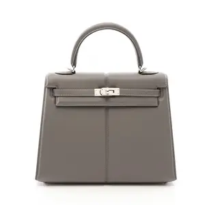 Pre-owned HERMÈS Calfskin Shoulder Bags Hermes Kelly25 Padded Gris Meyer Veau Swift