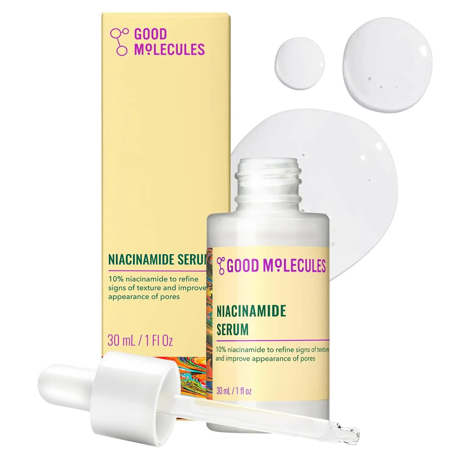 Good Molecules Niacinamide Serum 10%, Pore & Texture Serum, 1 fl oz | 10% niacinamide serum to refine skin texture and minimize the look of pores. Non-comedogenic. Smooth Acne