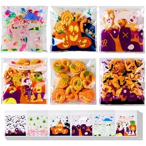 JOYIN 150PCS Halloween Cellophane Treat Bags, Halloween Goodie Candy Bags, Clear Self-adhesive Bag, Plastic Cookie Bag Bulk for Kids Trick or Treating, Classroom Party Favor Supplies in 6 Designs