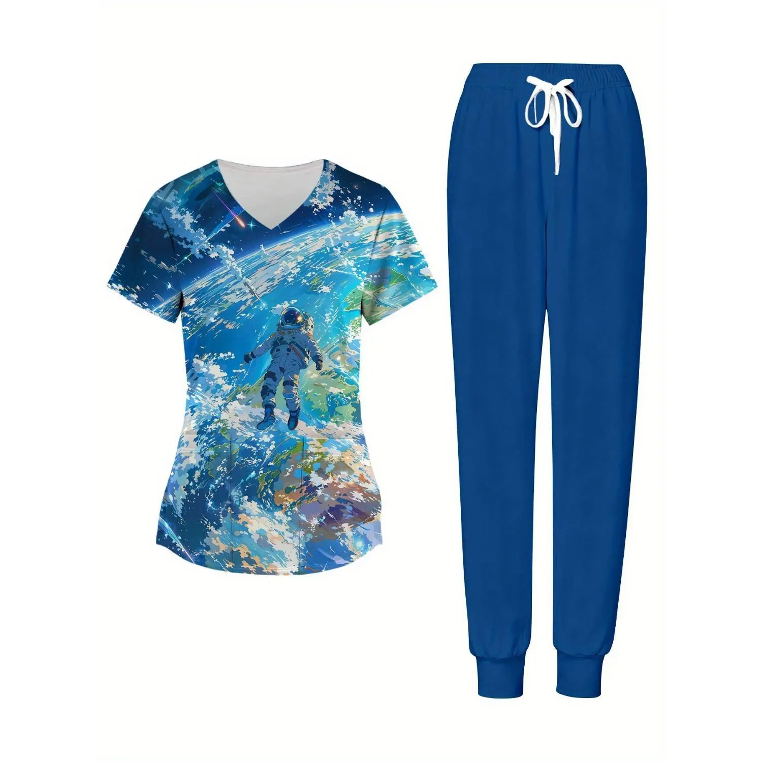 2-Piece Women's Matte Set with 3D Astronaut Design - Ideal for Healthcare Professionals like Nurses and Doctors, Comfortable Fabric for Gifts and Work Attire