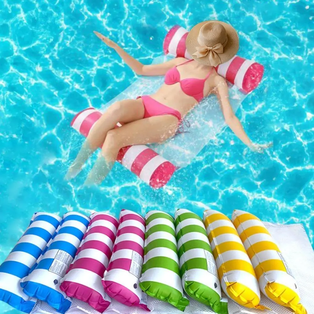 Vibrant Striped Foldable Inflatable Lounge Chair Float Bed - Folds Easily, for Hammock Float Swimming Pools, Beach Water Activities (Pool & Hot Tub Supplies), Vibrant Stripes, Water Lounging