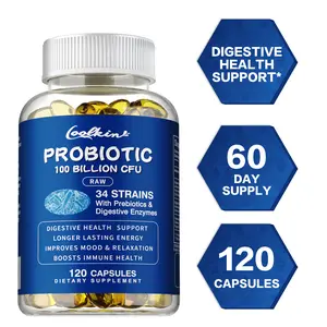 Coolkin - Probiotics Prebiotic Supplement - 100 Billion Colonies - 34 Strains Probiotic Digestive Enzymes Value Size