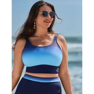 Plus Size Color Gradient Adjustable Tankini Bathing Suit Top, Sun Protection Polyester Blend Adaptive-Fit, M-6X 2026 Summer Mother's Day Pick (Sports & Outdoor Swimwear), Tankini Bathing Suits 2026 Summer Vibes Swimweek