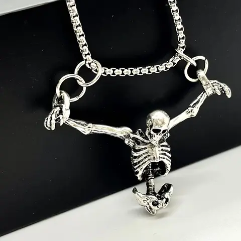 Vintage Metal Skull Pendant Necklace, Punk Gothic Style Alloy Skeleton Chain for Men and Women, Fashion Necklace, Casual & Festival Wear, Halloween, Charm Necklace, Dangling Charms Necklace, Dimebag Necklace, Gothic Jewelry, Fashionable Accessory