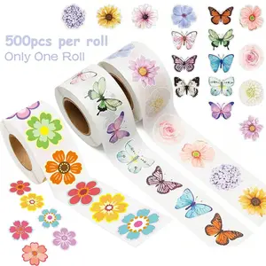 500pcs Floral & Butterfly Roll Stickers, Waterproof and Self-adhesive, Ideal for Classroom Rewards, Gift Wrapping, Greeting Cards, Envelopes, Invitations, Scrapbooks, DIY Crafts, Spring & Summer Party Decorations, Scrapbooking Stickers, Decal Sticker