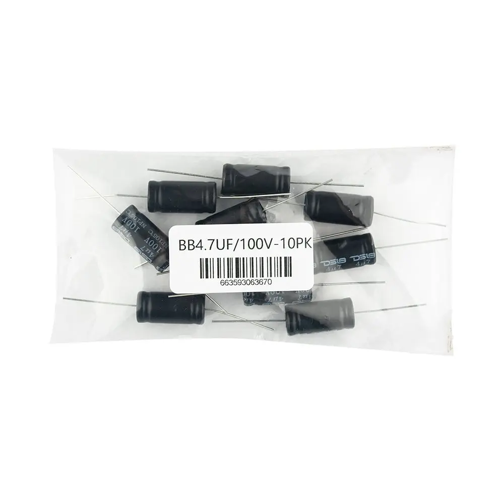 DS18 Pre-Packaged Non-Polarized Bass Blocker Capacitors (10-PK) - 4.7 Microfarad, 100 VDC Working Voltage, High Quality Car Audio Electronic Parts, Low Dissipation Factor, Highs Boosting
