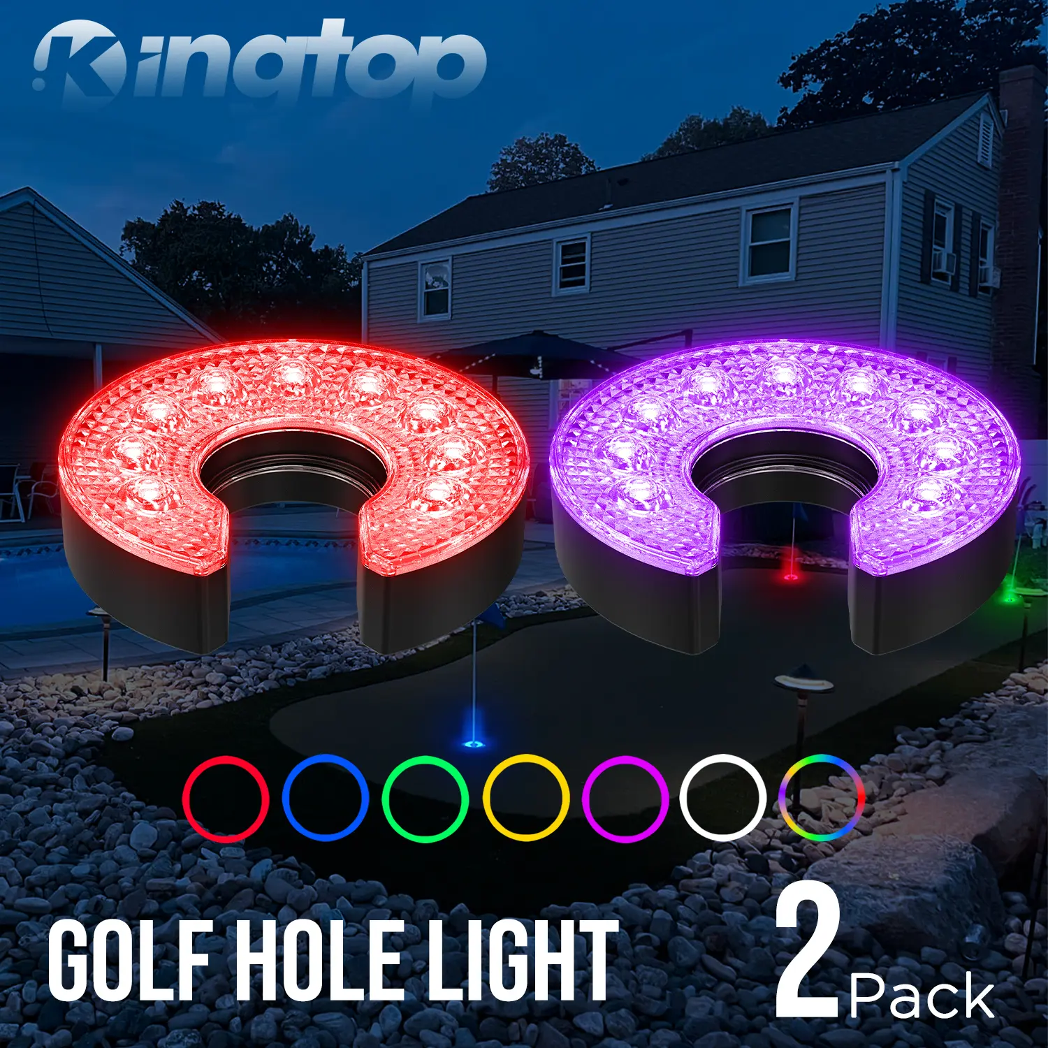 KINGTOP Battery-Powered LED Golf Hole Lights, Glare-Free Glow-In-The-Dark, 2-Pack for Backyard Greens & Outdoor Events (Sports & Outdoor Accessories)