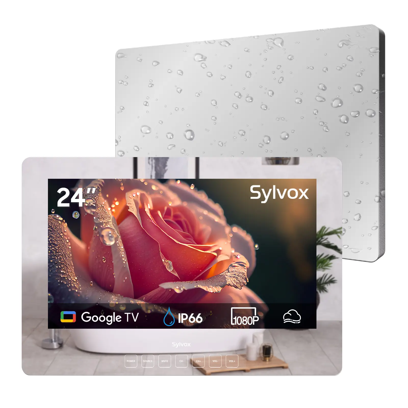 SYLVOX 24'' Smart Waterproof TV, Magic Mirror TV for Bathroom, 1080P, Bass Boost, IP66, Anti-Fog, Built-in APP Store, and Voice Assistant (On Wall Model) summerwins
