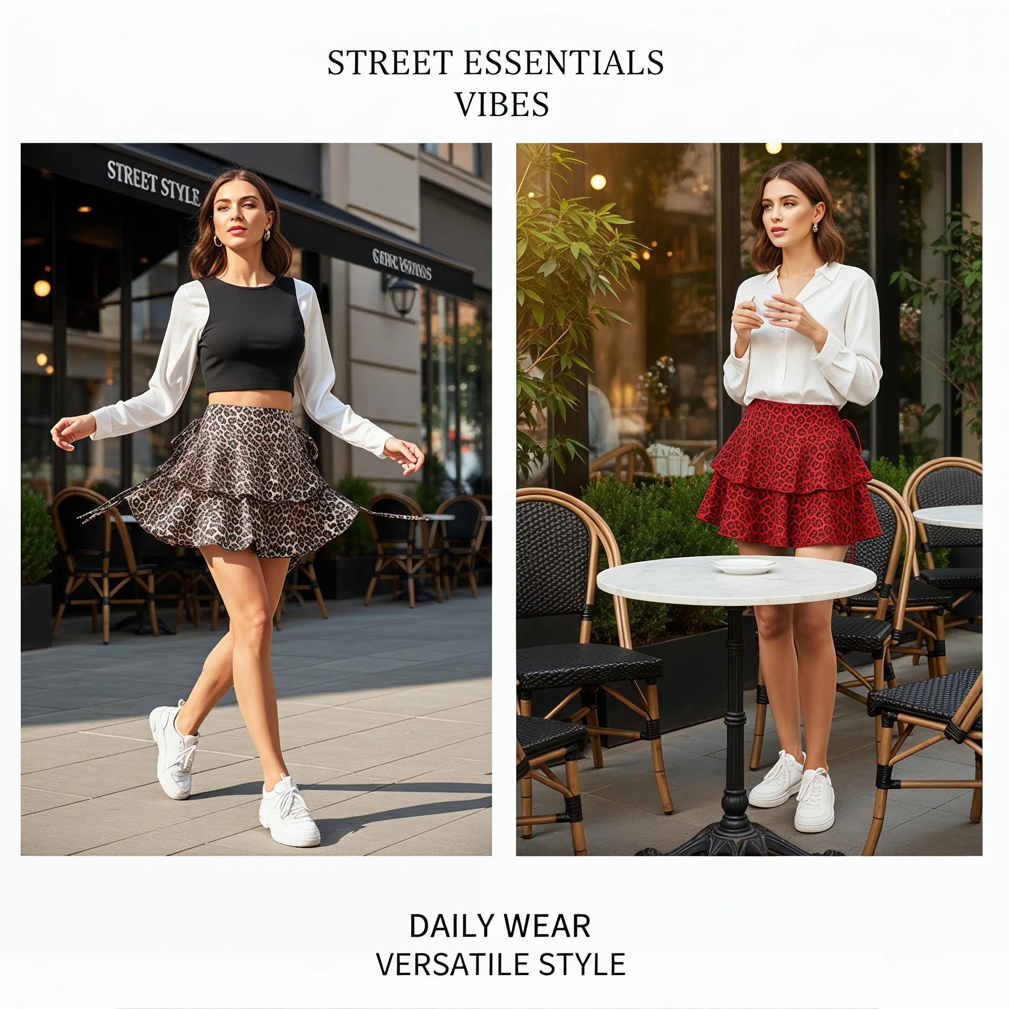 Luxury Women's Solid Lettuce Trim Tiered Layer Ruffle Hem Fitted Skirt, Elegant Tie Side Mini Casual Bottoms for Daily Wear, Womenswear Feminine, Cut, Style Essential, Modern, Stylish, Special Occasion, Timeless