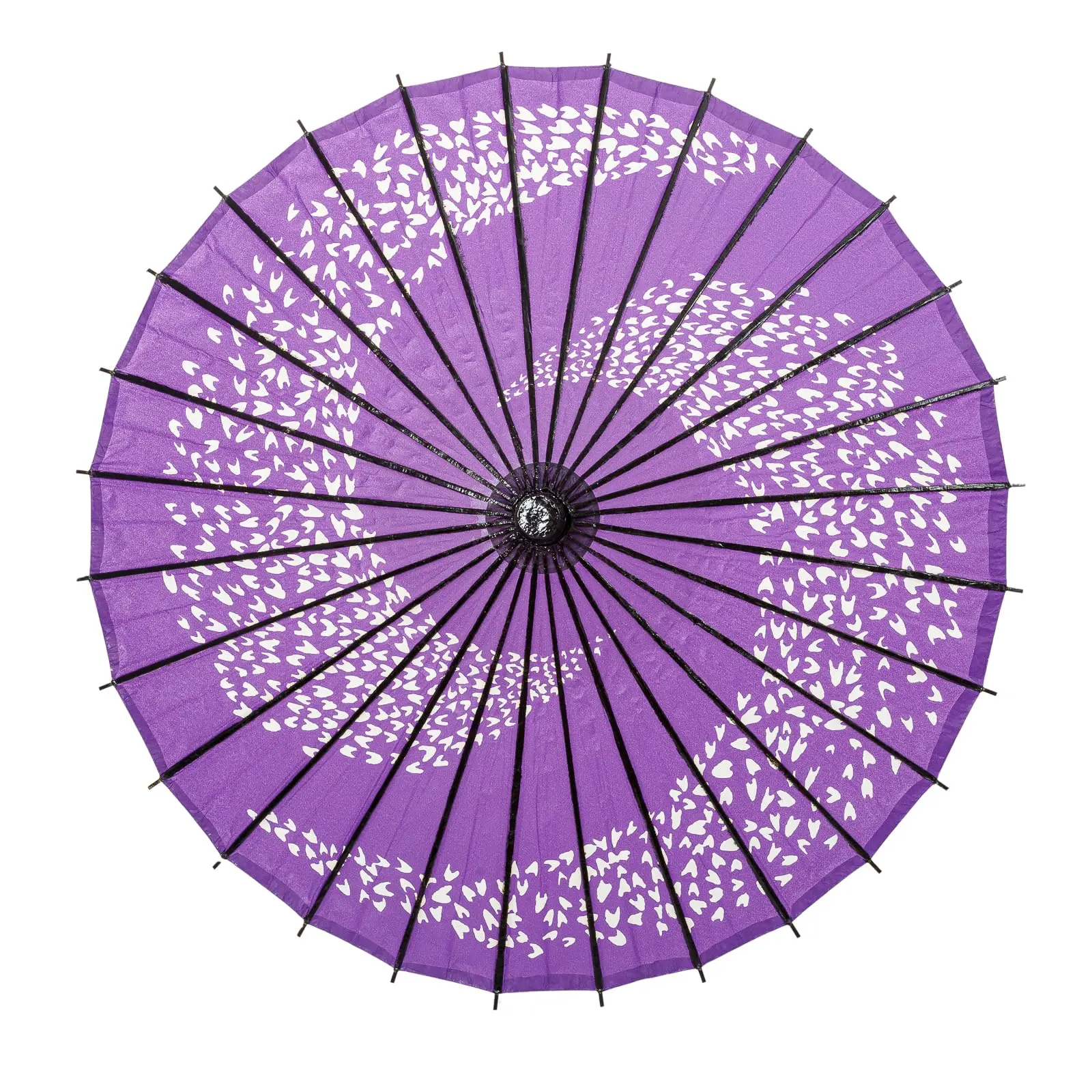 Thy Home 33in Handcrafted Traditional Asian Chinese Paper-Wood Parasol Umbrella - Wooden Long Handle, Shiny Leaves Print, Wedding Shade, Adult Room Accessory
