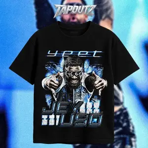 TAPOUTZ Jey Uso Yeet It's Just Me Uce Heavy Cotton WWE Double Sides Unisex T-shirt For Wrestling Fan Main Event Jey Uso Apparel Menswear Womenswear Gift For Fans DTG Breathable Printing Classic Soft
