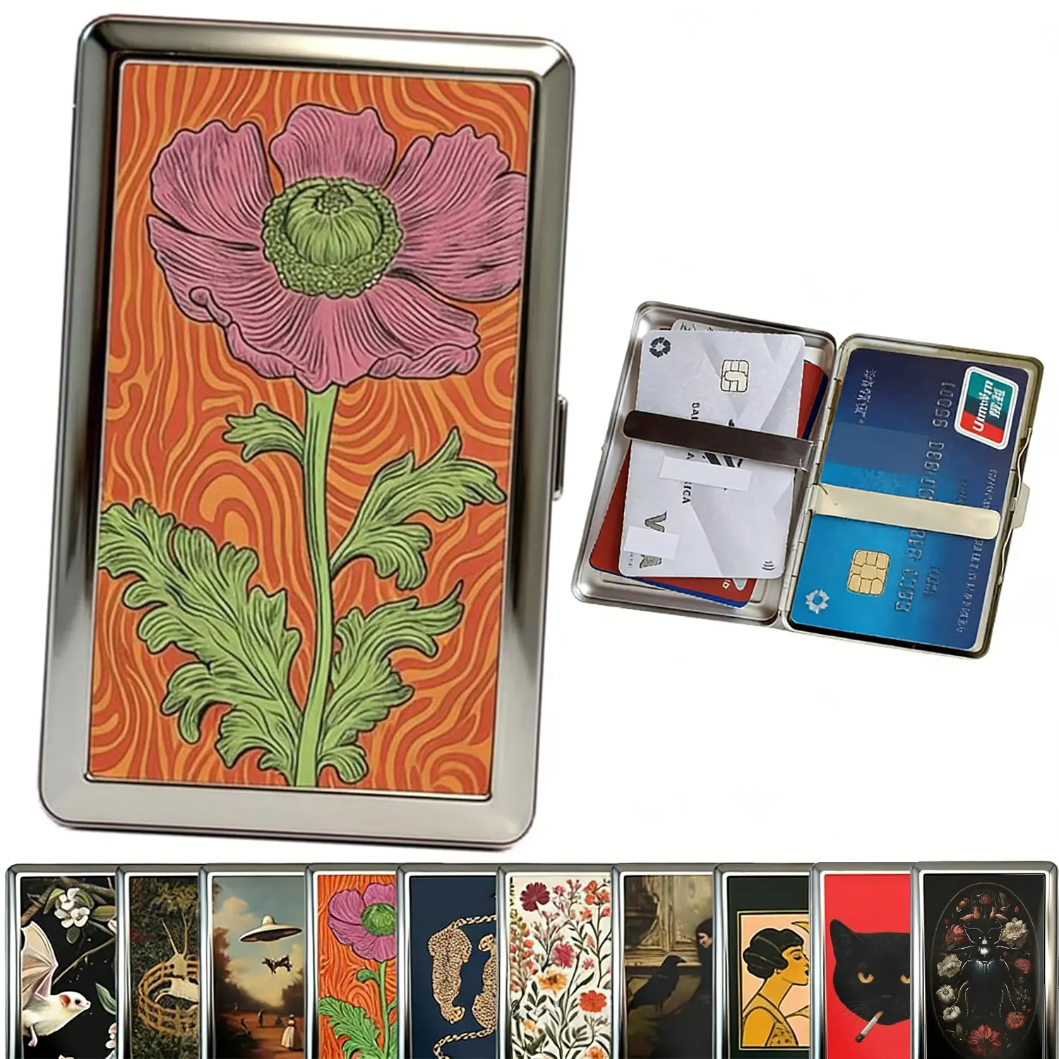 Vintage Style Versatile Metal Wallets Credit Card Case Women With RFID Protection Durable High-Polish Women Blocking Card Holder Men Credit ID Business Cards-Bat