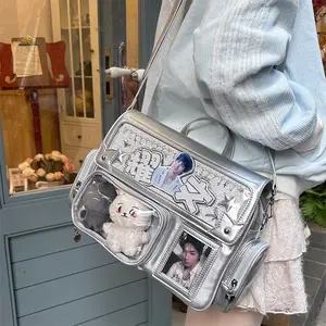 New Y2K Cute Ita Bag Harajuku Girl Transparent Pocket Large Capacity Crossbody Bag Lolita DIY Badge Display Casual Shoulder Bags