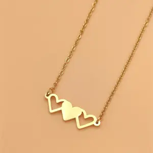 Jewelry  Stainless Steel Peach Heart Sisters Necklace Peach Heart Three Sisters Necklace