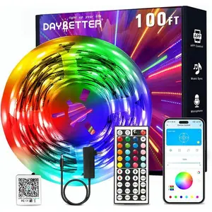 DAYBETTER LED Strip Lights 100ft, Smart Lighting with App Remote Control, RGB LED Lights for Bedroom, Music Sync Color Changing for Room Home Decor Party (1 Roll)
