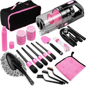 17pcs Car Cleaning Kit, Pink Car Interior Detailing Kit with High Power Handheld Vacuum, Detailing Brush Set, Windshield Cleaner, Cleaning Gel, Complete Auto Accessories for Women Gift