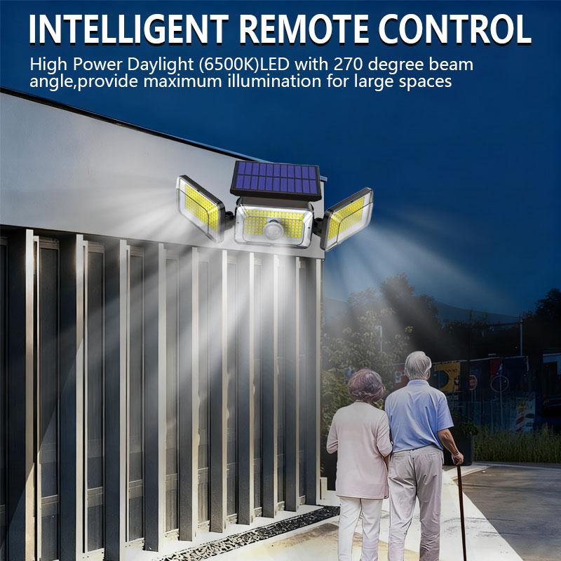 1/2-Pack High Brightness Solar Motion Sensor Lights Durable Waterproof IP65 Design for Outdoor Security & Landscape Lighting Enhancement with Remote Control and Adjustable Heads
