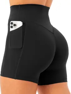 High Waisted Biker Shorts for Women with Pockets 4.5" No Front Seam Workout Gym Spandex Shorts