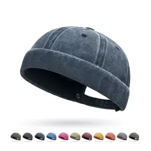 Premium Washed Cotton Docker Cap, Retro Urban Short Brim Hat, Unisex Vintage Baseball Beanie with Comfort Fit Band