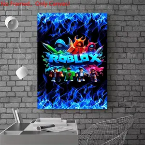 1 piece/set frameless canvas painting print poster, Game Poster art，Roblox Characters with Blue Flames，a perfect gift for Video games loves, ideal gift for bedroom, living room, dorm hallway, kitchen, mural, wall decoration, room decor