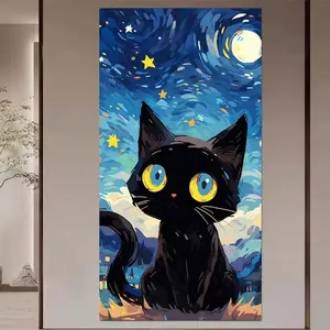 1 set of DIY diamond painting kit, 5D diamond art set, DIY decoration black cat, starry night, moon mosaic, diamond art, DIY art home decoration.