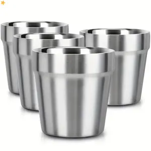 4/8pcs Stainless Steel Stackable Beer Mug - Premium Tumbler Metal Cup, Coffee Cup/Tea Cup/Beer Cup, Suitable for Outdoor Travel, Camping, And Daily Use(6Oz/10Oz)
