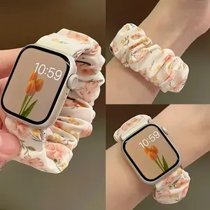 Scrunchie Strap for Apple watch band 10 42mm 46mm 40mm 41mm 45 44 38 Elastic Nylon bracelet iwatch series 11 5 6 7 8 9 SE ultra2