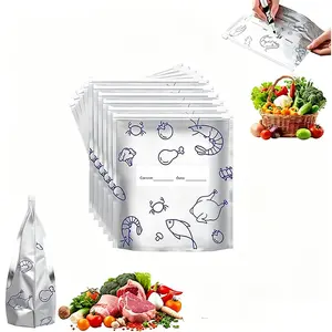 Reusable Aluminum Foil Kitchen Food Storage Containers Freezer Bags, Zip Seal Date Labels, Eco-Friendly Leak-Proof Preservation, for Meat Vegetables Fruits (10 Pack)