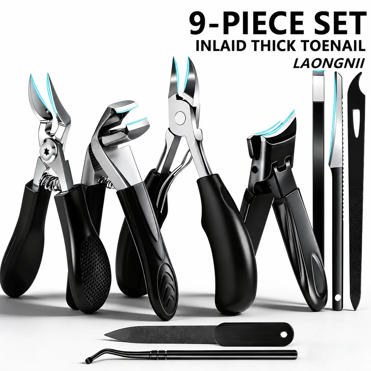9pcs Professional Nail Care Clipper Set, Heavy-Duty Stainless Steel Pedicure Kit with Wide Jaw Opening for Thick & Ingrown Nails nail clipper