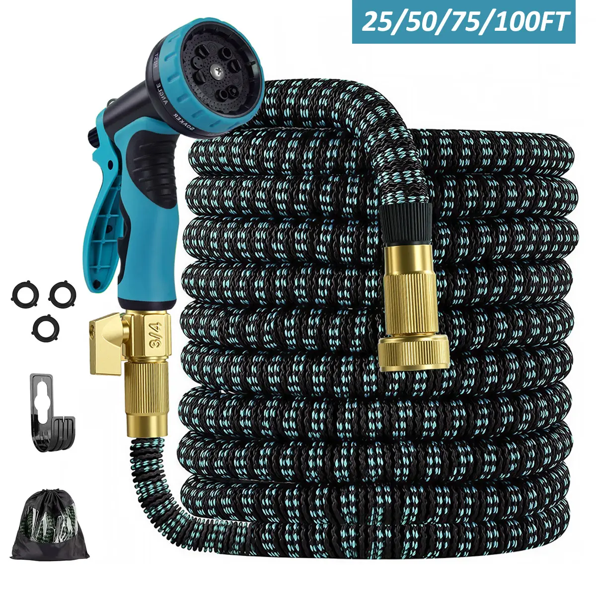 Cotsoco 100FT Expandable Garden Hose, 25/50/75/100FT Heavy Duty Portable Water Pipe with 10-Function Spray Nozzle, 3-Layer Latex Core, Portable Garden Hose for Gardening, Lawn Yard Watering, Car Washing